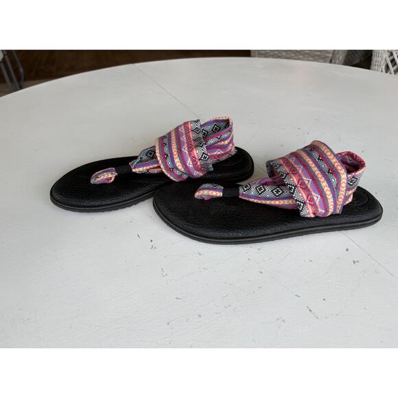 Sanuk Yoga Mat Sling Flip Flop Thong Sandals Size 8 Pink Purple Aztec - Picture 4 of 8